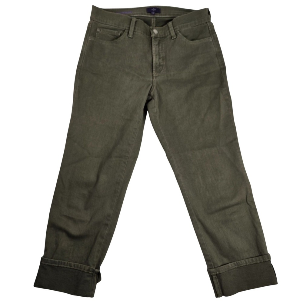 NYDJ Dayla Wide Cuff Capri Jeans Women 4 Olive Green Lift Tuck Stretch 27x33